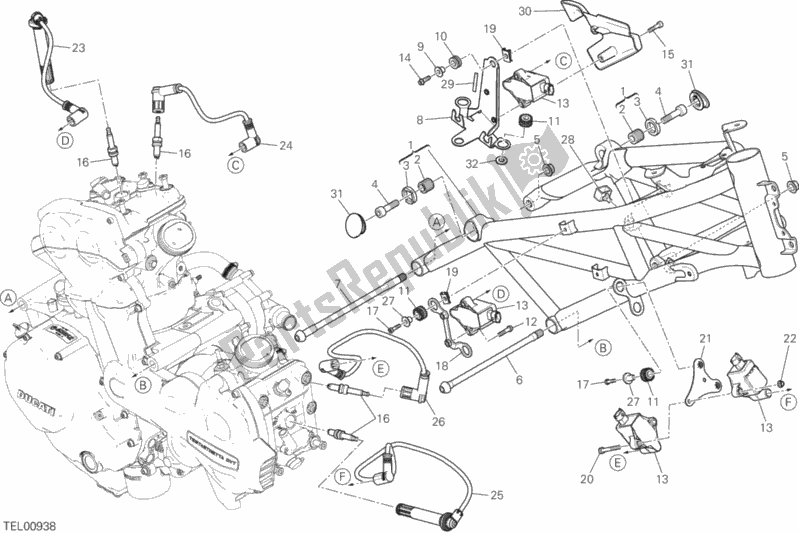 All parts for the Frame of the Ducati Multistrada 1200 S D-air 2016